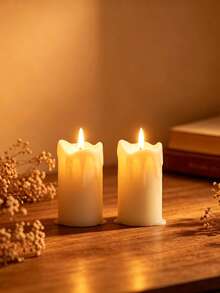 2pcs Cream White Tear-Shaped Simulated Electronic Candles, Battery Operated Smokeless LED Candle Lights, Romantic Candlelight Dinner, Christmas, Halloween Decoration Props - Off-white Dripping Candle - View 7