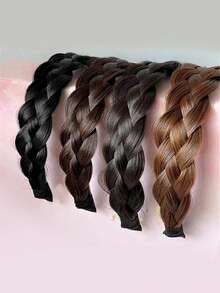 Women's 4-Strand Twisted Braided Headband Wig, Handmade Non-Slip Toothed Hairband, Heat-Resistant Fiber Material, Fashion Hair Accessory - Multicolor - View 6