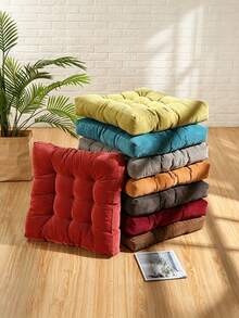 1pc Large 55cm Corduroy Square Cushion, Thickened Quilted Solid Color Chair Pad, Tatami Floor Mat, Office Seat Cushion - Square Thick Seat Cushion - View 3