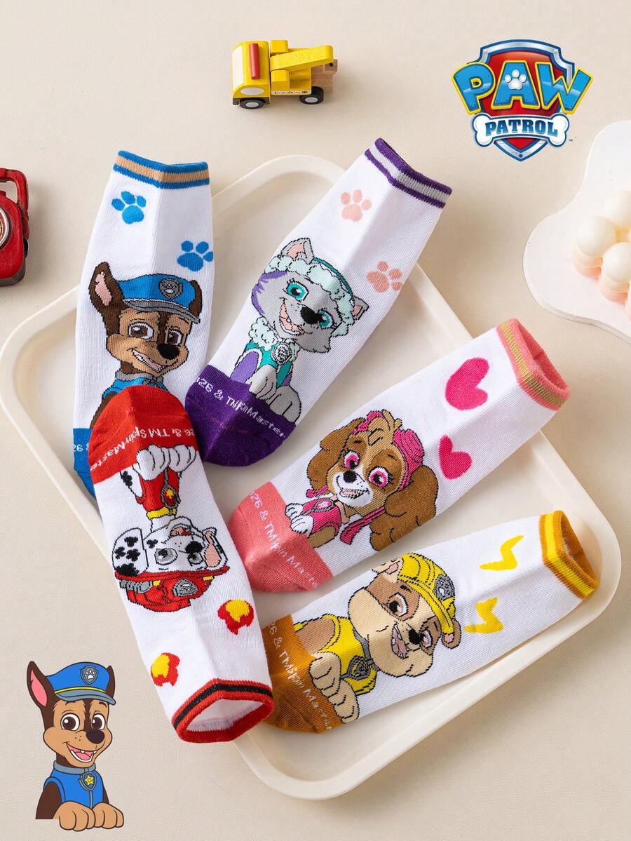 1/5/10 Pairs Paw Patrol Colorful Contrast Stripe Kids Socks, Simple Puppy Design, Winter Mid-Calf Socks, Fun Christmas Children's Socks - Multicolor - View 1