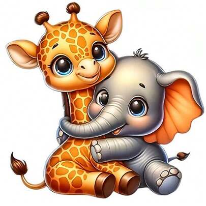 1/2/3pcs Hugging Giraffe & Elephant Heat Transfer Iron-On Patch, Cute Cartoon Animal Iron-On Sticker For DIY Decor T-Shirt, Hoodie, Pillow, Tote Bag