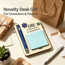 Funny Wooden Sticky Note Holder With Pen Slot, "The  I Need To Remember" Desktop Memo Pad Organizer Office Desk Decor Novelty Gift - Blue - View 4