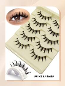 5 Pairs Natural Manga Anime False Eyelashes, Strip Lashes, Transparent Stem Transparent Band, Cosplay False Eyelashes, Suitable For Daily Wear And Various Occasions, Easy To Wear And Reusable, Suitable For Beginners, Manga Lashes, Spiky Lashes - Black - View 5