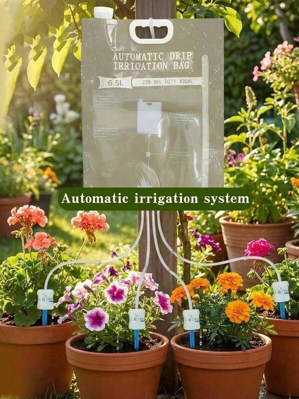 Automatic Drip Irrigation Bag, 6.5L Self Watering Plant Drip Irrigation System, Hanging Automatic Watering Device For Potted Plants Flowers, Travel Vacation Plant Waterer For Indoor Outdoor Garden