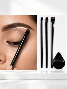4pcs/1pc Eyebrow And Eyeliner Brush Set - Includes Angled Brush Suitable For Beginners; Equipped With Ultra-Fine Nylon Bristle Eyeshadow Brush And Compact Eyebrow Brush; Suitable For Various Eyeliner Types, Gentle Care For Delicate Eye Skin - Multicolor - View 2