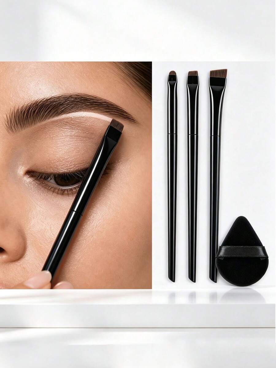 4pcs/1pc Eyebrow And Eyeliner Brush Set - Includes Angled Brush Suitable For Beginners; Equipped With Ultra-Fine Nylon Bristle Eyeshadow Brush And Compact Eyebrow Brush; Suitable For Various Eyeliner Types, Gentle Care For Delicate Eye Skin