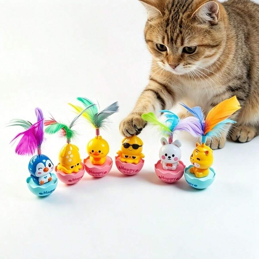 3PCS Random Color New Pet Toys Cat Toys Self-Entertainment Boredom Relief Artificial Feather Wobble Cat Toys - View 1