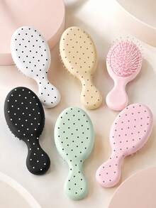 New Colorful Polka Dot Mini Comb, Pink/Green/White/Black Polka Dot Comb, Decorated With Polka Dot Pattern; Suitable For Travel And Daily Use; Minimalist Style Desktop Makeup Accessory, Back To School Essential, College Essential, Back To School Season, Gift For Friends, Family, Teachers - Multicolor - View 7