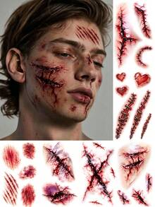6pcs Blood Scar Temporary Tattoo Stickers, Realistic Horror Blood Wound ...