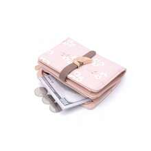 PRETTYZYS 1pc Pink Short Wallet Cute Fresh Minimalist Printed Bi-Fold Zipper Coin Purse With ID Window Metal Leaf Design Student Wallet Back To School Valentine's Day Gift Daily Travel Christmas Gift - Pink - View 4