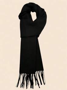 Solid Color Scarf Autumn And Winter Unisex Couple Knitted Tassel Warm Long Versatile Boyfriend Gift,Neck Warmer,Blanket - Black - View 2