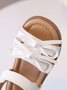 1 Pair Girls' Summer Double Bow Sandals With Hook-And-Loop Buckle, Soft Sole, Non-Slip, Princess Style Open Toe Beach Shoes - Beige - View 5
