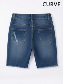 Plus Size Tight-Fitting Bodycon Ultra Short Denim Hot Pants, Sexy Casual Versatile For Summer - Medium Wash - View 4