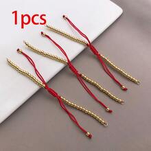 1 pieza Pulsera de cordón trenzado con cuentas de bola chapadas en cobre dorado, base de pulsera con nudo deslizante ajustable para hacer joyas DIY con dijes - Multicolor - Ver 11