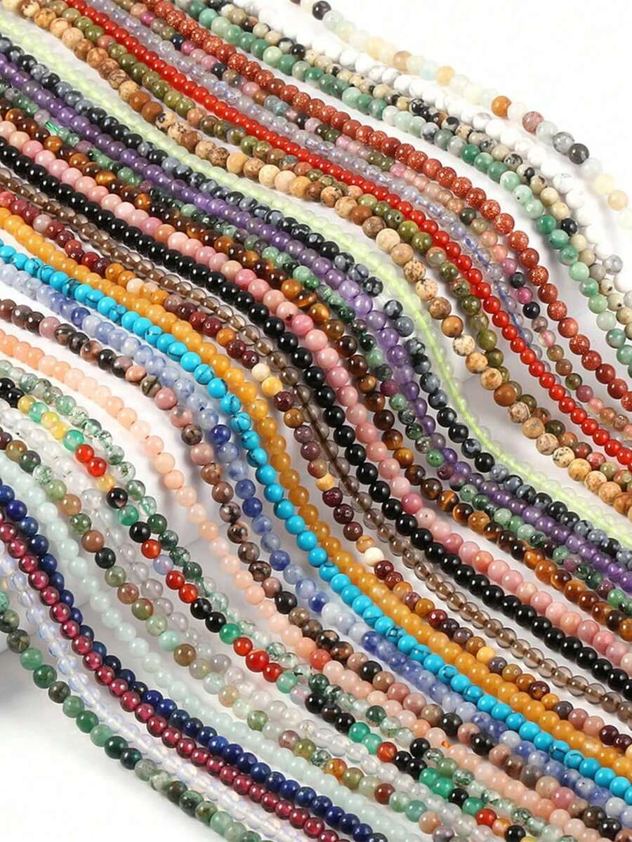 1 Strand 2mm Diy Jewelry Stone Multiple Beads Rondelle Natural Round Diy Beads For Jewelry Making Bracelet Necklace Accessories - Multicolor - View 1