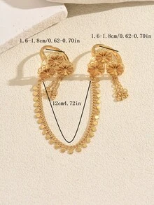1pc Arabic Vintage Multi-Layer Petal Floral Embossed Bell Dangle Tassel Chain Finger Ring, Women's Wedding Evening Party Celebration Accessory - Yellow Gold - View 4