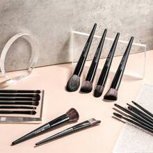 BS-MALL 18pcs Black Premium Synthetic Fiber Makeup Brush Set, Includes Foundation Brush, Contour Brush, Blush Brush, Eyeshadow Brush, With Storage Box - Black - View 2