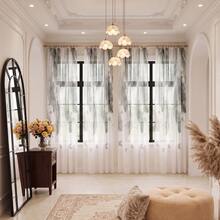 FLYINGCURTAINS Lightweight Semi Blackout Curtains With Tropical Rainforest Pattern Filter Curtains For Privacy Protection, Thin Gauze Curtains, Pole Bag Style Soft Curtains Suitable For Bedroom And Living Room Decoration - Grey - View 3