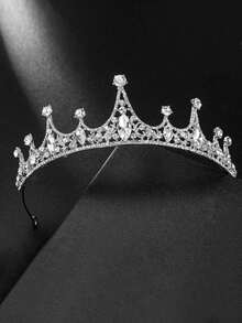 1pc Kids Girls Gorgeous Royal Sparkly Rhinestone Crown Hair Accessory For Birthday Party, Princess Dress-Up, Performance, Theme Park & Photos - Silver - View 11