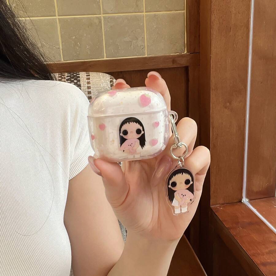 Strawberry Flower Small Jade Earphone Case Compatible With AirPods Case 2/3/4/Pro/Pro2/Pro3, Anti-Drop Earphone Case, With Pendant, Unisex Gift, Commuting Accessory, Fashion Creative, Combining Aesthetics And Practicality