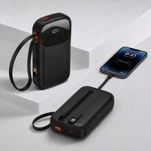10000mAh Portable Power Bank With Built-In Cables, 22.5W Fast Charging Mini External Battery Pack With LED Display & Lanyard For Phones Tablets,Camping Travel Essentials - Black - View 7