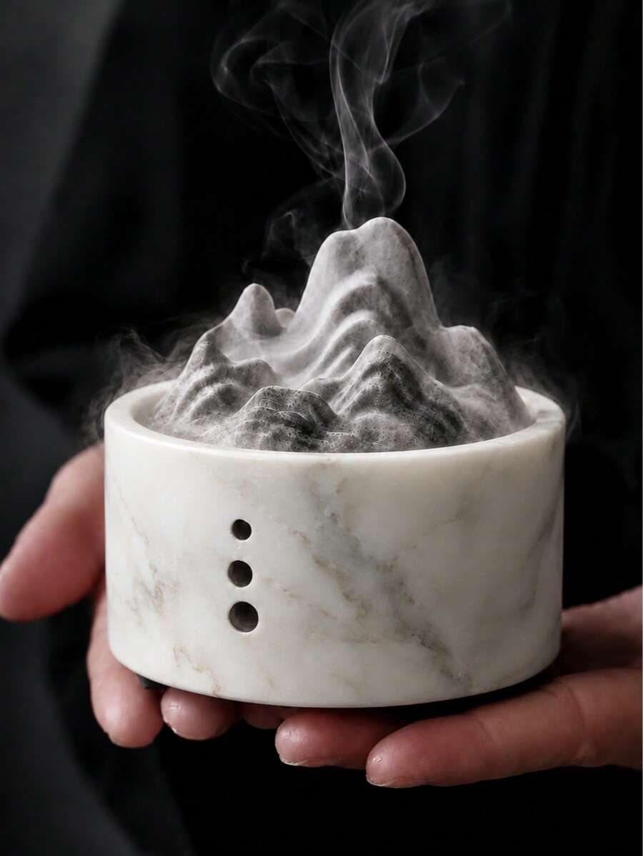 1件白色大理石紋山形香爐，禪意香圈架，煙山桌面裝飾，適合冥想與放鬆 - 彩色 - 查看 1