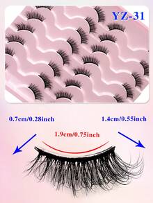 ENCHUW 16 Pairs Half Lashes Natural Look Fluffy Wispy Fake Eyelashes Strip Eye Lashes Cat Eye Look Curling False Eyelashes - Black - View 2