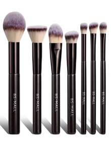 BS-MALL 7pcs Coffee Color Makeup Brush Set, Precise Application, Portable Touch-Up Tool Set, Foundation Brush, Blush Brush - Coffee Brown - View 1