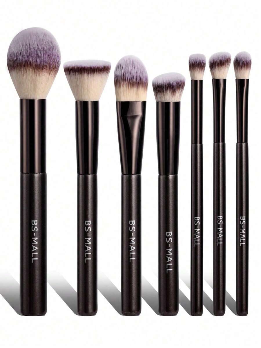 BS-MALL 7pcs Coffee Color Makeup Brush Set, Precise Application, Portable Touch-Up Tool Set, Foundation Brush, Blush Brush - Coffee Brown - View 1