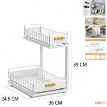 2 Tier Under Sink Organizer, Metal Pull Out Sliding Drawer Rack, Cabinet Storage Shelf For Kitchen Bathroom, Black White Grey - View 12