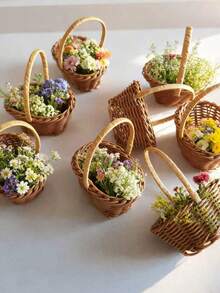 1/2pcs Mini Woven Basket, Vintage Material, Decorative Storage, With Handle, Versatile Style, Suitable For Wedding Supplies, Home Decor And More, Can Be Used As Ornament And Decorative Item. Durable Gift, Suitable For Single/Couple, Birthday Party, Wedding Gift, Housewarming Party, Graduation Ceremony, Decorative Props And Other Uses - Multi-color - View 1