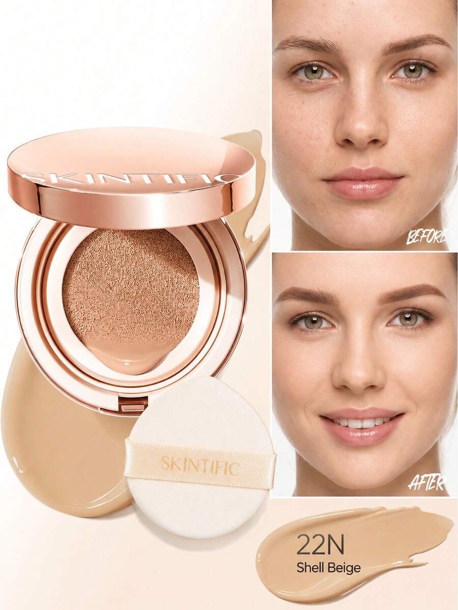SKINTIFIC Full Coverage Concealer Foundation #01C Rose Ivory | Satin Finish, Oil-Control, Waterproof, Buildable Tattoo Coverage, Suitable For All Skin Types - 22N Shell Beige - View 1