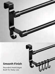 Black Double Bar Towel Rack Over-The-Door Towel Bar No-Drill Wall-Mounted Towel Storage Rack Great For Hanging Towels, Spoons And Utensils Suitable For Kitchen Bathroom Practical Hook-Style Storage Rack Designed Keeping Kitchen Tidy - Multicolor - View 8