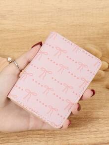 Fashionable Bow Print Snap Button Women's Coin Wallet, Lightweight And Portable Cash, Credit Card, Coin Card Bag, Suitable For Outdoor And Travel - Pink - View 5