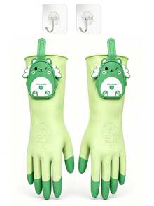 Cute Cartoon Bear Housework Gloves, Reusable Hanging Cleaning Gloves, Cute Cartoon Multi-Color, Anti-Slip Particles, Soft Breathable Fit, Dishwashing Laundry Bathroom Cleaning, Multi-Scenario Universal, Suitable For Dishwashing And Laundry - Multicolor - View 16