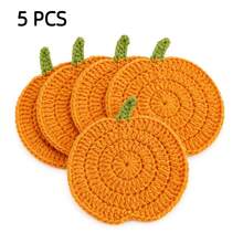 5/10 Pcs Hand‑Crocheted Pumpkin Coasters, Heat‑Resistant Table Mats For Tea Cups, Coffee Cups & Mugs, Autumn‑Themed, Protects Table Surfaces, Great For Fall, Halloween, Thanksgiving Themed Party Decorations - Hand-crocheted Pumpkin Mat - View 7