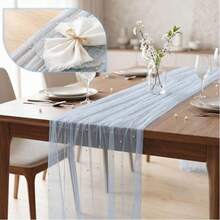 5pcs Pearl Gauze Table Runner 70*200/300cm 27.6*78.7/118.11inch Pearl Transparent Tulle Tablecloth Centerpiece Decor Suitable For Home, Wedding, Birthday Party, Bridal Shower, Baby Shower, Gift Holiday, Restaurant Decoration And Other Decorative Scenes - Blue - View 4