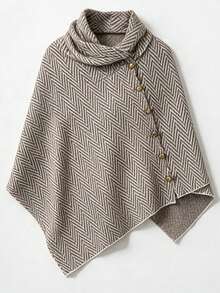 SEREN Autumn/Winter Loose Slouchy Cowl Neck Side Button Cape, Vintage Elegant Outerwear, Suitable For Daily Wear And Outings - Multicolor - View 7