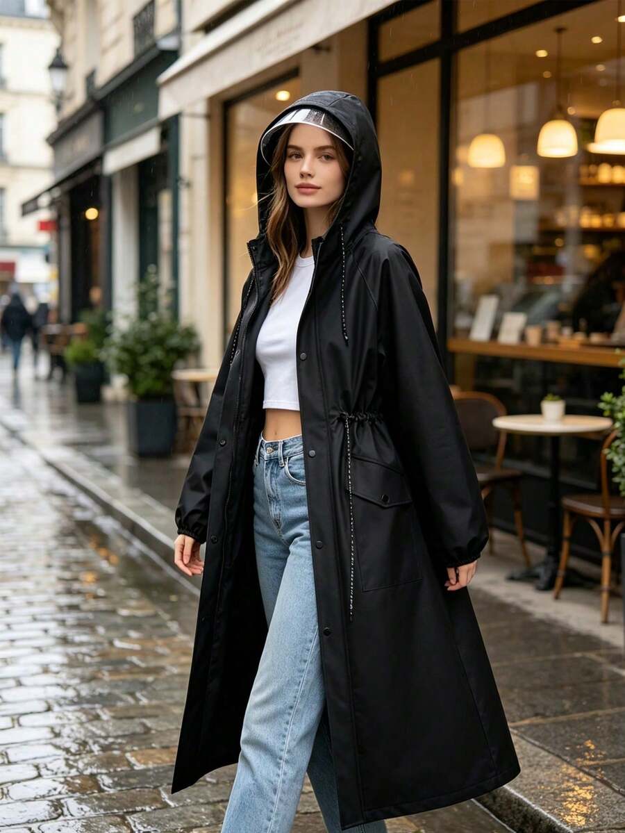 Women's Long Hooded Raincoat Outdoor Windproof Rain - Women's Raincoat - View 1
