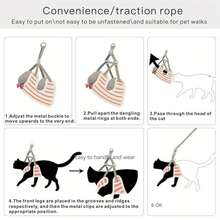 1 Set Cat Harness And Leash Set, Escape-Proof Adjustable Safety Vest, Soft Breathable Mesh Jacket, Easy Walking Control, Comfortable Fit, Suitable For Cat Outdoor Exploration And Daily Walks - Multicolor - View 8