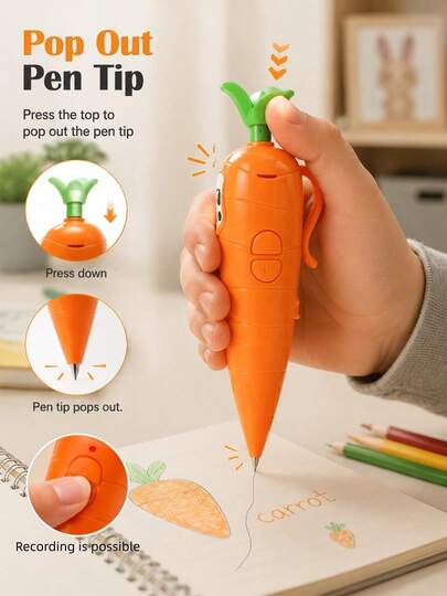 1/5 piezas Bolígrafo con forma de zanahoria linda, bolígrafo de papelería para estudiantes, bolígrafo de juguete de conejo de dibujos animados para niños, papelería de escritura portátil, suministros de aprendizaje y oficina, regalo de fiesta de Navidad, regalo de cumpleaños creativo