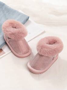1 Pair Baby Fuzzy Boots With Fleece Lining, Warm And Comfortable Flat Snow Boots, Children's Ankle Boots For Daily Outdoor Wear In Autumn And Winter - Pink - View 6