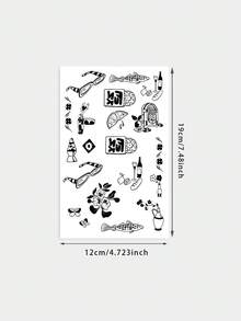 1pc Temporary Tattoo Sticker, Retro Fun Glasses Wine Floral Fish Cartoon Pattern, Realistic Fake Tattoo Design, Suitable For Daily Wear, Bachelorette Party Favors, Music Festivals, Cosplay, Graduation Gifts, Lasts 3‑5 Days - Black - View 6