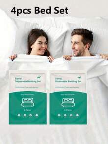 2pcs/4pcs Disposable Portable Travel Bedding Set, Hotel Disposable Bedding, Business Travel Bedding, Essential Bedding For Travel, Hotel, Hospital, Train And Camping, Disposable Bedding Set, Large Travel Bed Disposable Sheets, Use And Discard - White - View 1