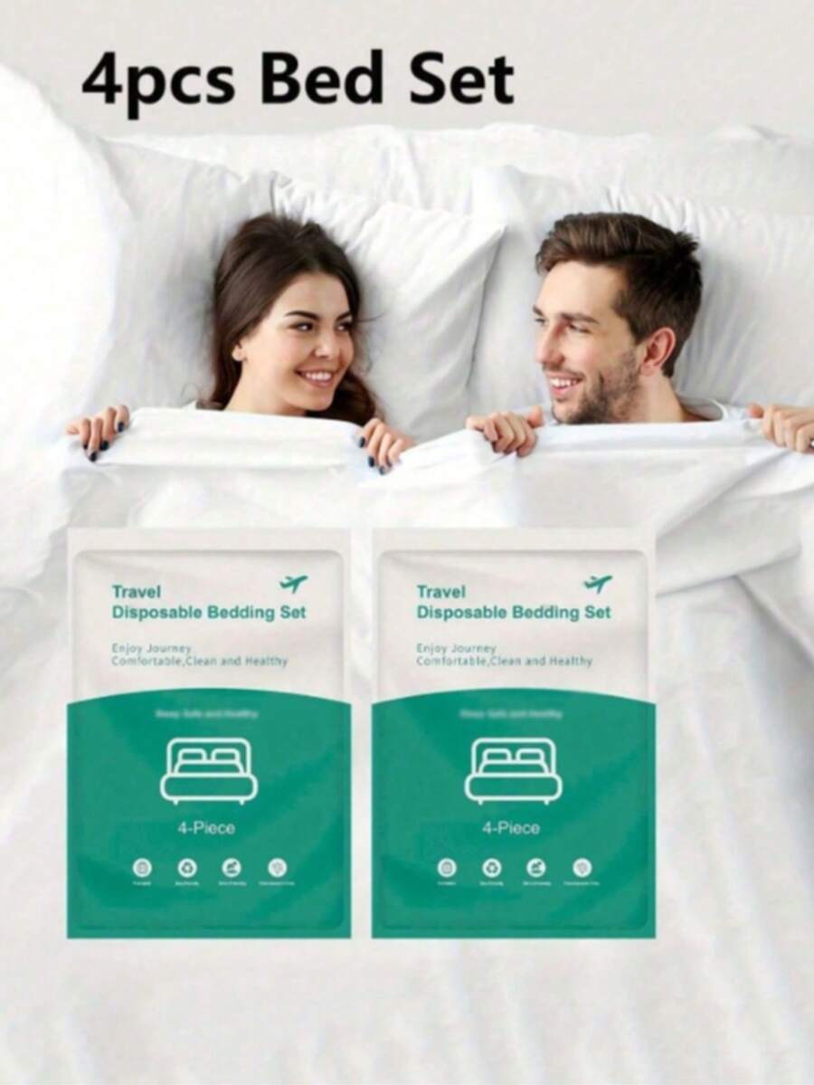 2pcs/4pcs Disposable Portable Travel Bedding Set, Hotel Disposable Bedding, Business Travel Bedding, Essential Bedding For Travel, Hotel, Hospital, Train And Camping, Disposable Bedding Set, Large Travel Bed Disposable Sheets, Use And Discard - White - View 1