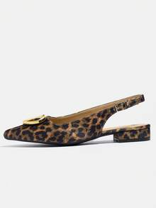 Leopard Print Women's New Mid-Heel Pointed Toe French Style Elegant Sandals With Heart Decoration And Single Strap, Comfortable And Non-Tiring Shoes For Skirts - Leopard - View 5