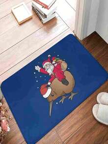 1pc New Santa Claus Riding Exotic Bird Floor Mat, Suitable For Living Room, Bedroom, Indoor - Machine Washable - Flannel Material, Delicate Texture, Comfortable To Skin, No Pilling, Easy Care, Odorless - Perfect For Home Decor, Room Decor, Living Room Rug, Bedroom Rug, Bathroom Rug, Kitchen Rug, Area Rug, Hotel Decor - Area Rug, All Season - Multicolor - View 1