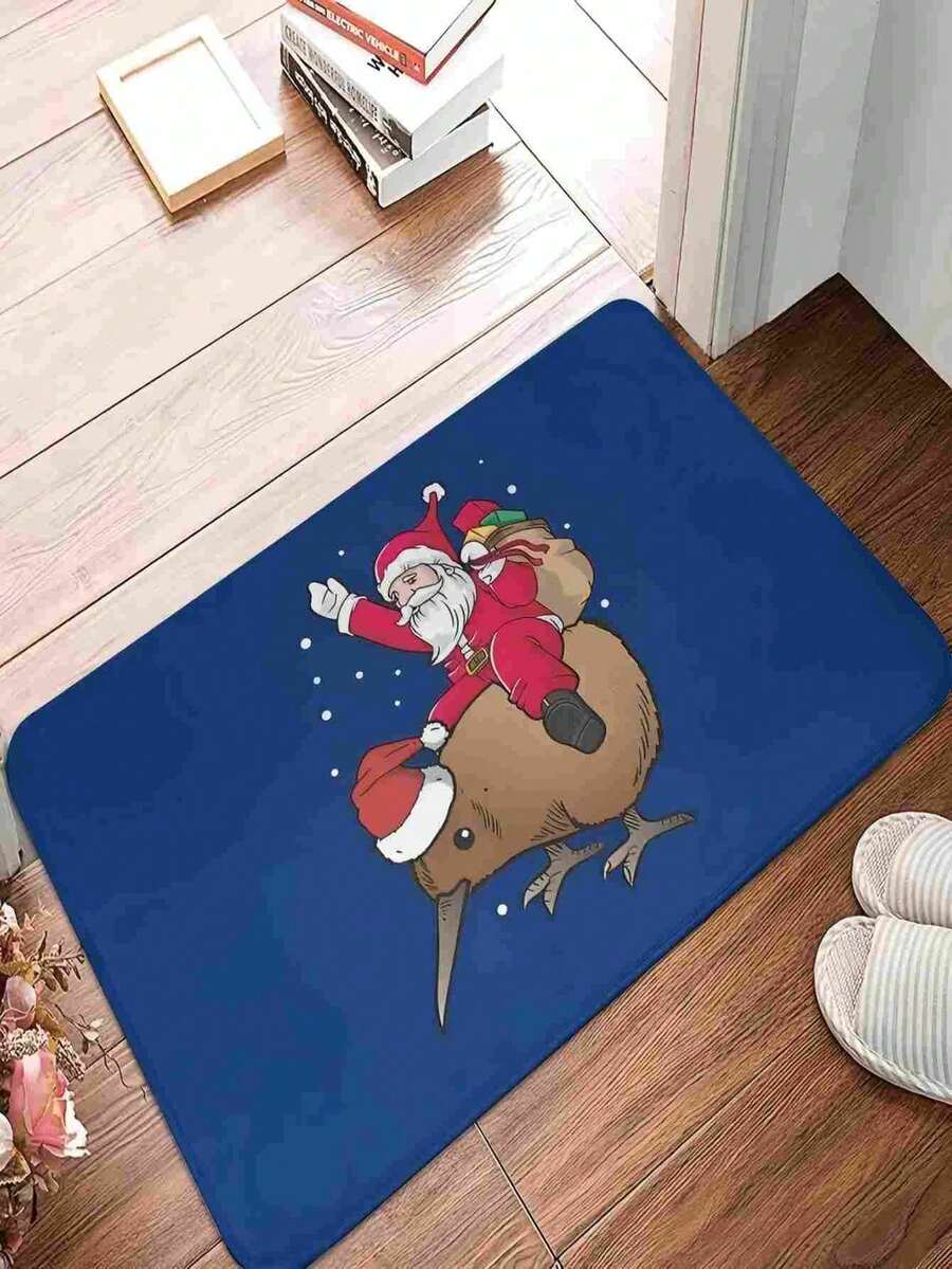 1pc New Santa Claus Riding Exotic Bird Floor Mat, Suitable For Living Room, Bedroom, Indoor - Machine Washable - Flannel Material, Delicate Texture, Comfortable To Skin, No Pilling, Easy Care, Odorless - Perfect For Home Decor, Room Decor, Living Room Rug, Bedroom Rug, Bathroom Rug, Kitchen Rug, Area Rug, Hotel Decor - Area Rug, All Season - Multicolor - View 1