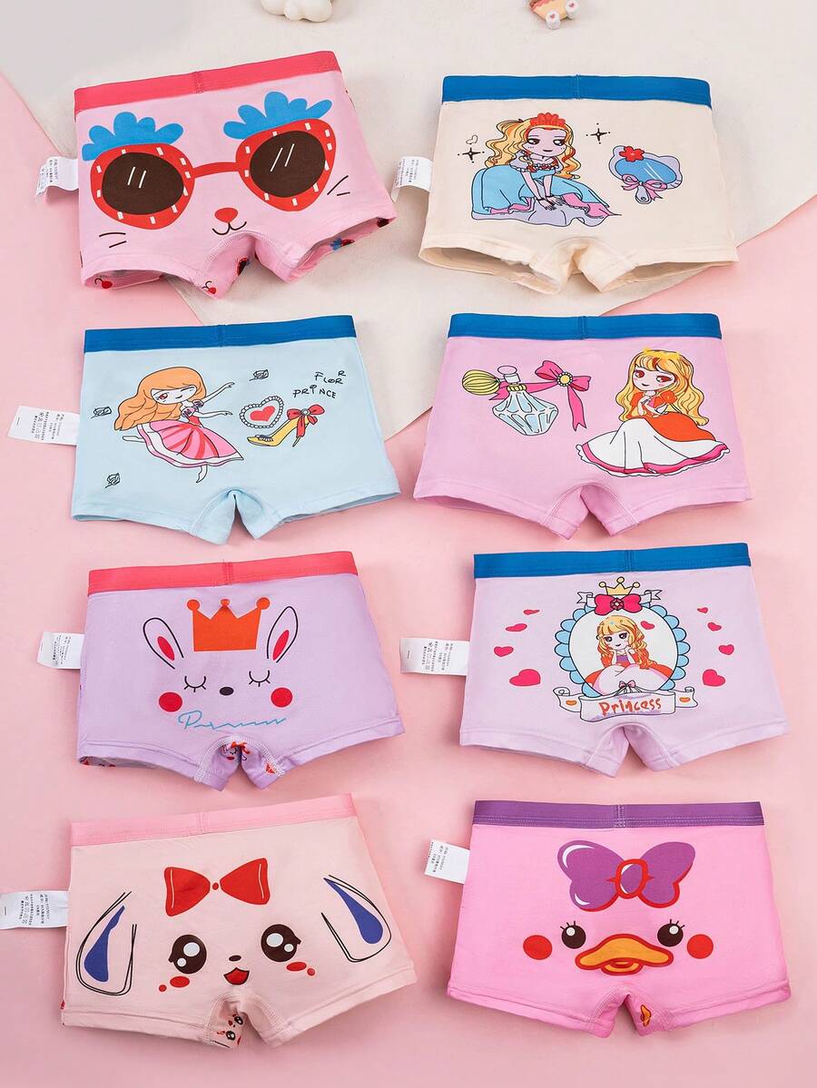 Bộ 8 quần lót boxer bé gái in họa tiết công chúa dễ thương xinh xắn, size S M L, thoải mái và thời trang, phù hợp cho mọi mùa - Nhiều màu - Xem 1