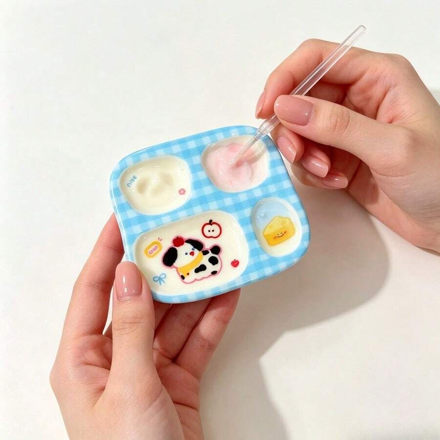 1件 4格卡通動物圖案美甲凝膠色盤 2合1美甲亮片收納盒兼美甲色盤 迷你塗鴉水彩色盤 多功能美甲水鑽與珍珠收納盤 - 彩色 - 查看 1